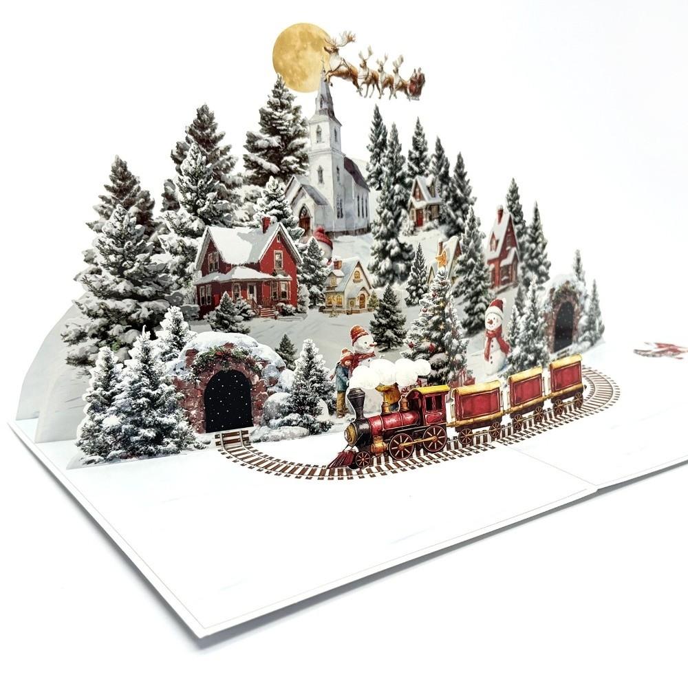 With Envelopes 3D Christmas Card Folding Design Snowy Village Scene Pop-Up Christmas Card Holiday Greeting Card