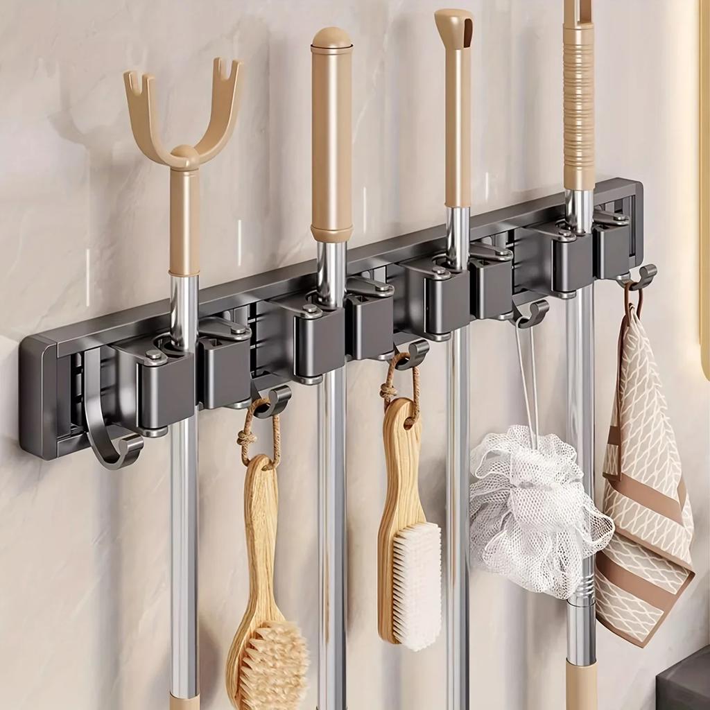 Mop and Broom Organizer Mop Holder Rack Mop Holder Wall Mounted Strong Broom Mop Holder Self With 5 Hooks Organizers Hang Broom