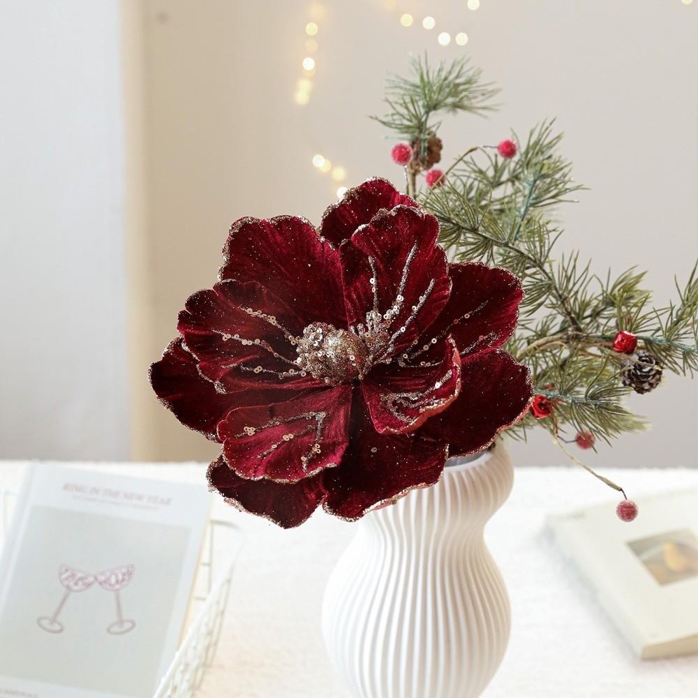New 22CM Artificial Poinsettia Flower Sequins Sparkling Simulation Flowers Glitter DIY Christmas Flower Home Decoration