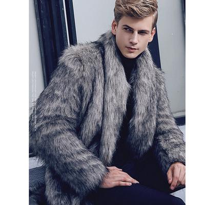 Men's Autumn and Winter New Imitation Fox Fur Coat Long Trench Coat Thermal Coat Trendy Coat Warm and Casual