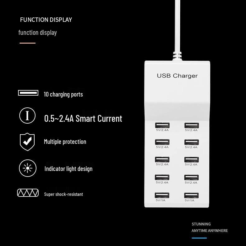 10-Port Fast USB-C Charger for Android & Apple Devices