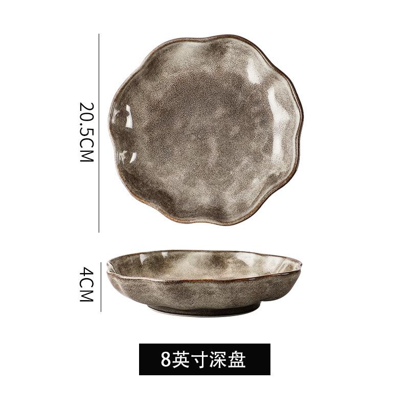 Japanese Stone Tableware Retro Plates Personalized Creative Plates Pasta Plates Salad Bowls Old-Fashioned Coarse Pottery Dishes