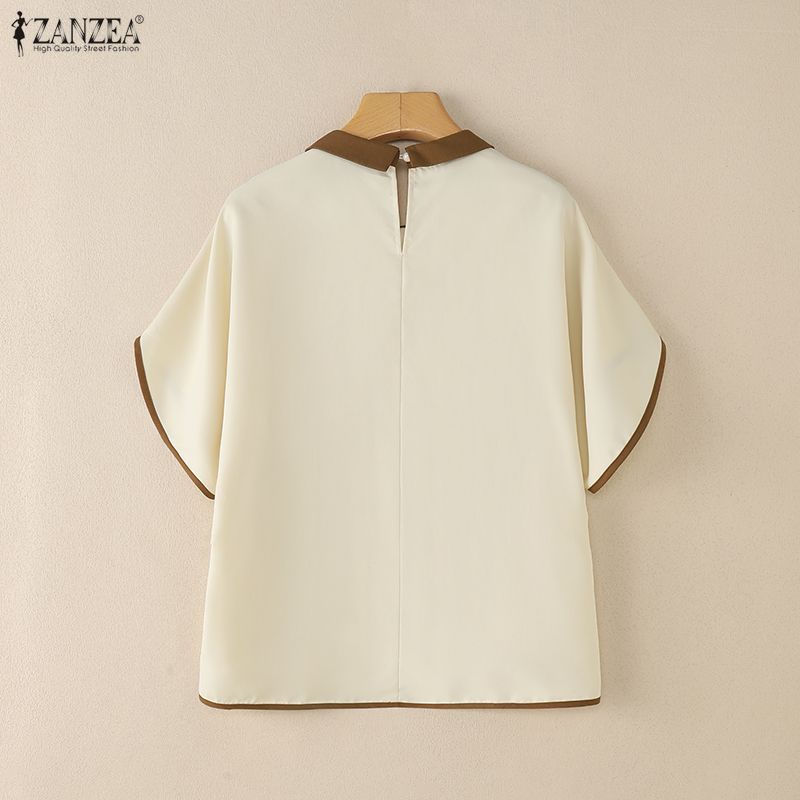 ZANZEA Damska codzienna bluzka z okrągłym dekoltem, luźna, letnia, z rękawem do połowy