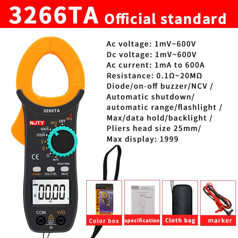 

NJTY Digital Clamp Meter 600A DC/AC Current Auto Range Multimeter 6000 Counts Voltmeter Ammeter Pliers NCV Ohm Electrician Tools