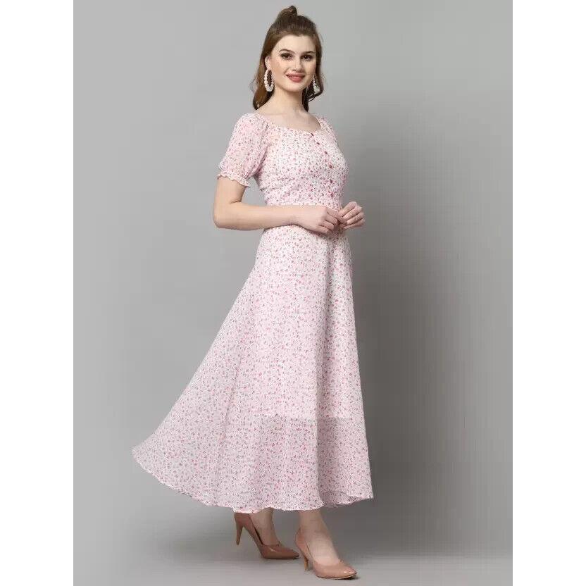 Women Fit and Flare Printed Georgette Maxi Dress with Polyester Lining Dress VF-1809