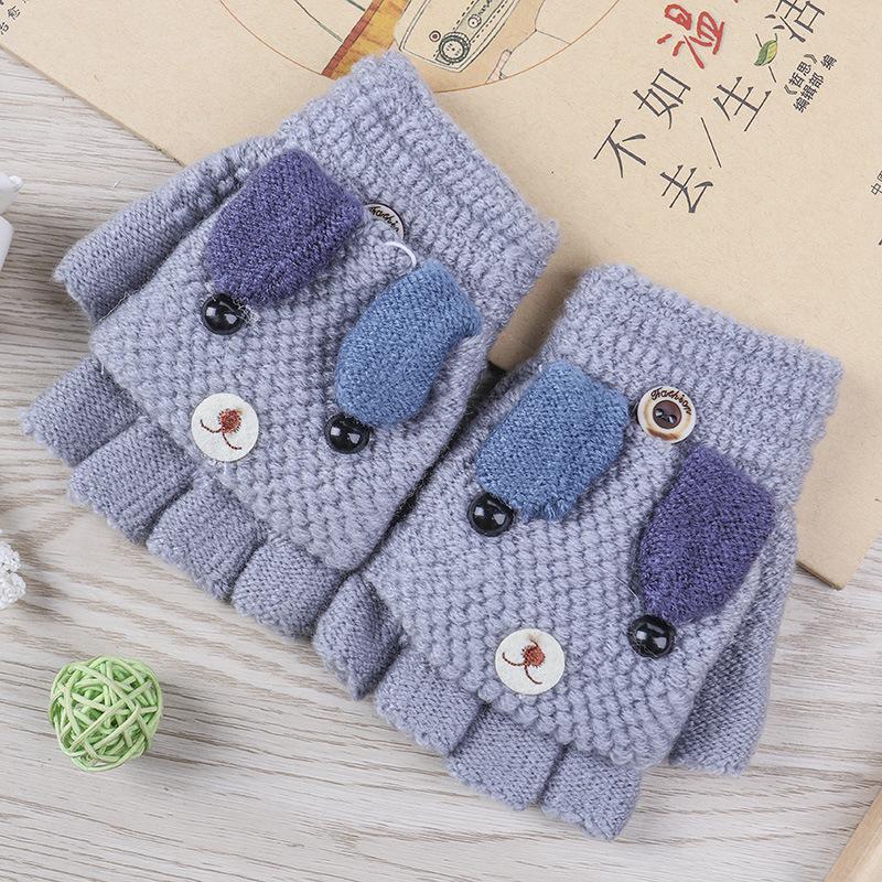 Children's boys and girls knitted gloves half finger flip dual-purpose writing puppy wool warm children's cold