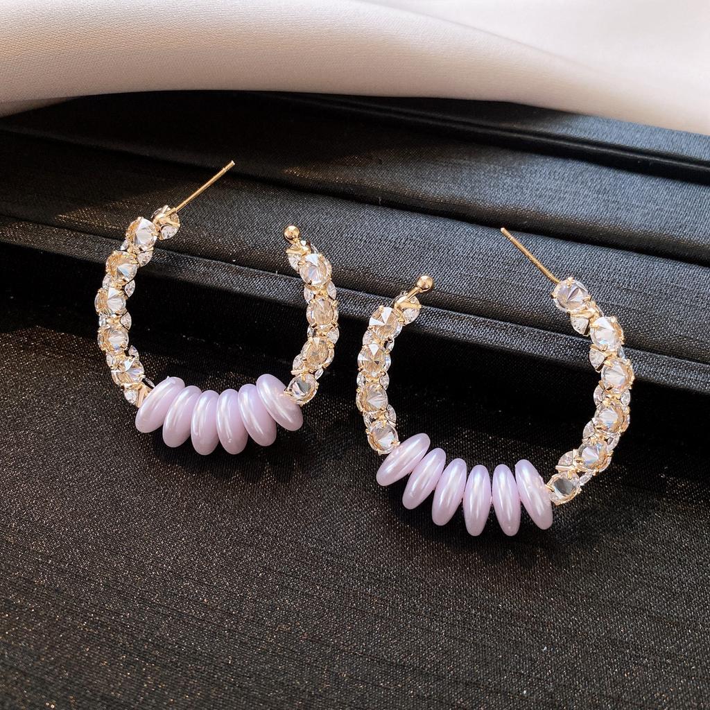 18k Gold Electroplated Zircon C-shaped Pearl Earrings for Women European and American Exaggerated Hoop Earrings High-end Zircon