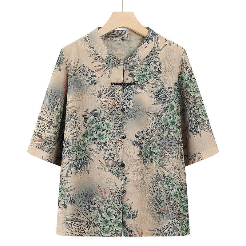 

Ethnic Style Retro Chinese Top with Three-Quarter Sleeves for Seniors 2XL (Recommended for 105-125 jin)