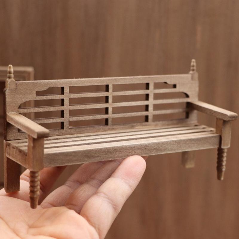 Realistic Wooden Dollhouses Chair 1/12 Scale Miniature Furniture Model Figurine For Park Scene Decoration Craft Project