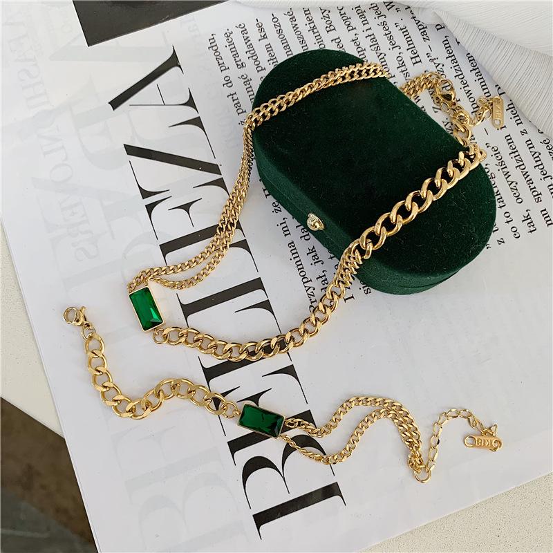 Emerald Gemstone Double Layer Choker Necklace