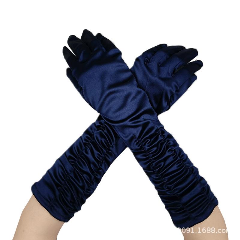 

Свадебные перчатки для невесты Женские перчатки с драпировкой для сценического выступления Свадебные перчатки Сатиновые атласные перчатки average size тёмно-синий