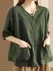 Retro Literary Open-front Cardigan Linen Shirt Summer Pocket Design Women's Casual Ethnic Style Short Sleeve Temperament