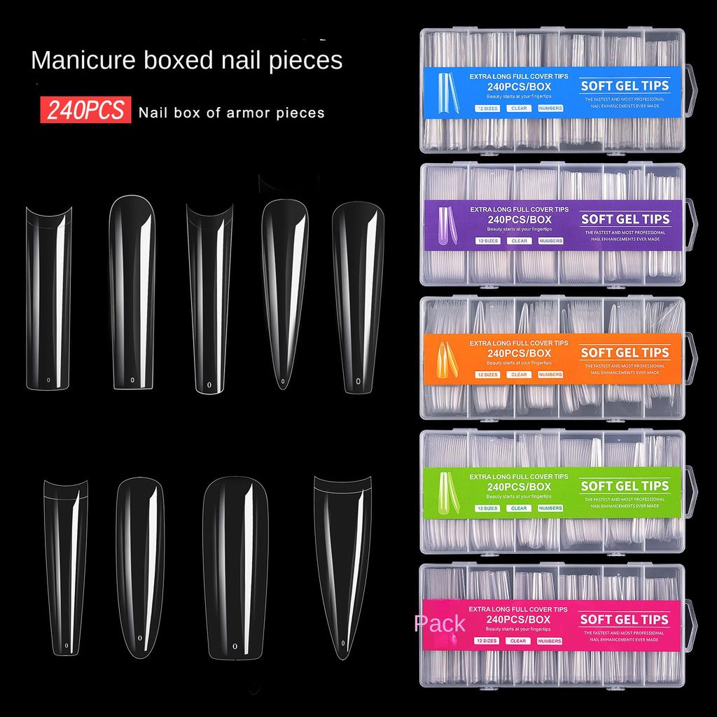 240 pieces of super long fake nail patches in a box, transparent and fully applied nail patches