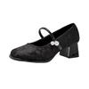 Neue chinesische Satin Mary Jane Damenschuhe 2025 neu Frühling und Sommer Stickerei mit Rock mittlerer Absatz Französisch leichte Mund Einzelne Schuhe