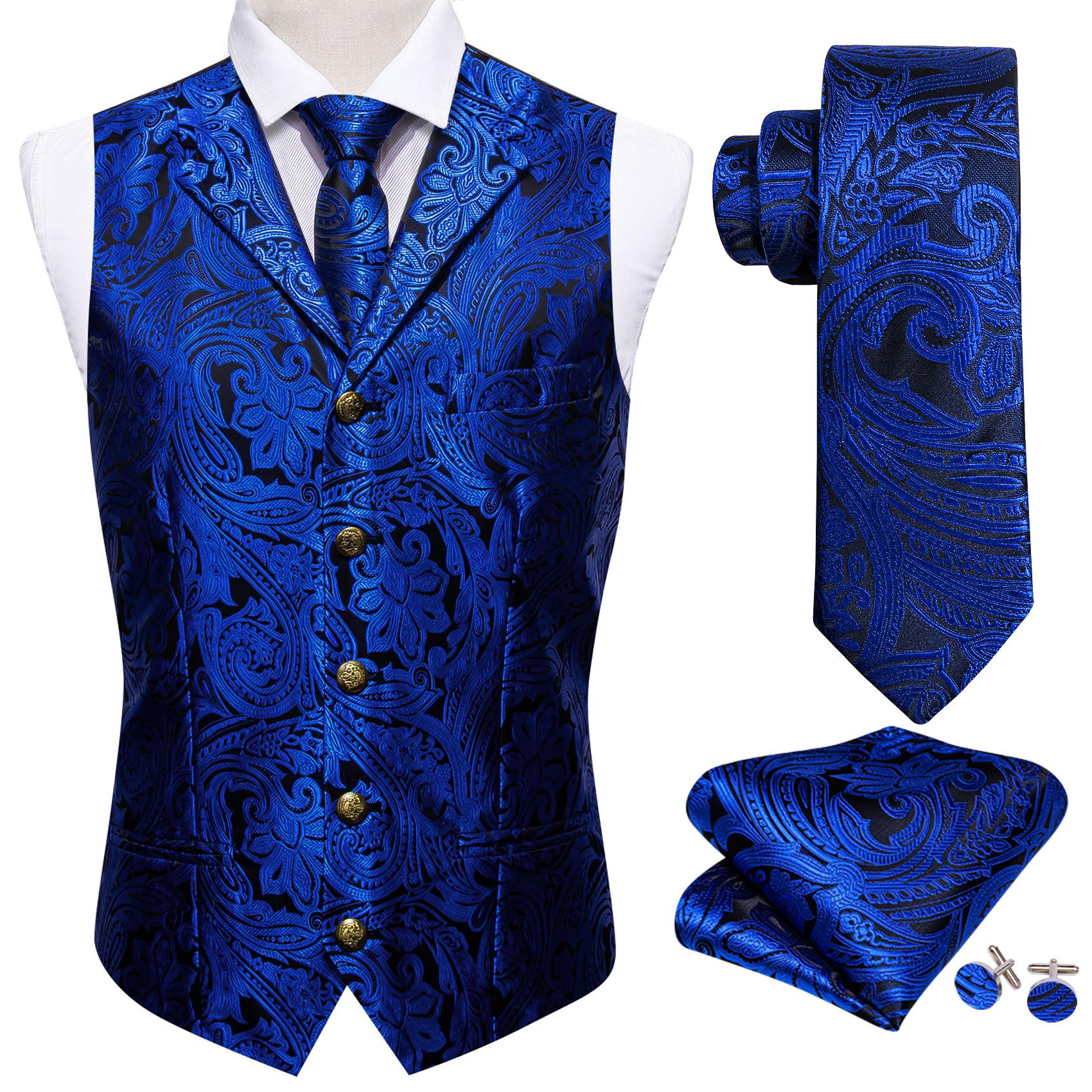 

Barry.Wang Чоловічий жилет Жилет Краватка Хустка Запонки Темно-червоний комір Пейслі Мідна пряжка Жакардовий шовковий весільний набір для побачень L