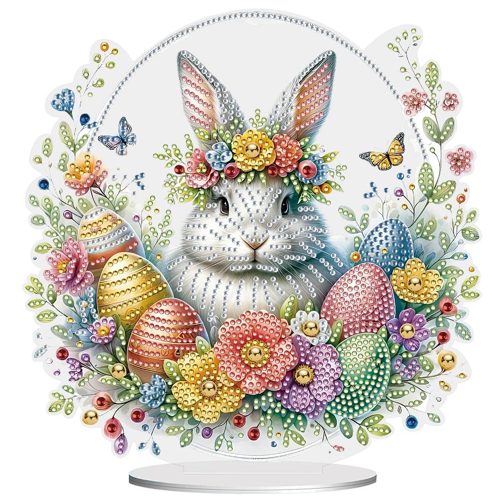 Special Shape Diamond Painting Tabletop Ornaments Kit Cute Rabbit Easter Desktop Diamond Art Kits Egg Flower for Adults Beginner