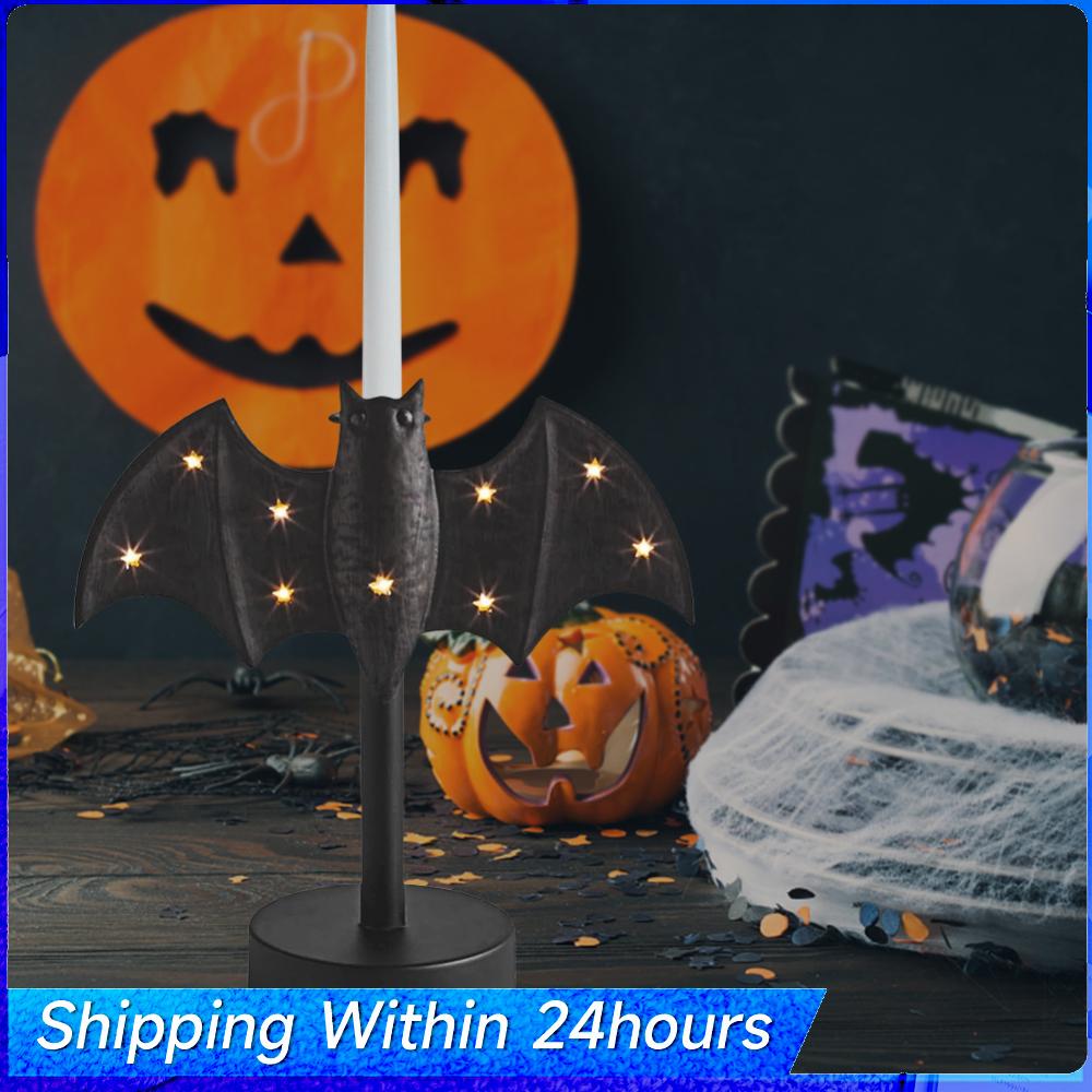 Bat-Shaped Candlestick with LED Twinkle Light Halloween Candle Stick Holder Halloween Decorations for Party Home