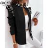 QICED Women's Vintage Casual Lattice Print Autumn Winter Long Sleeve Jackets & Coats