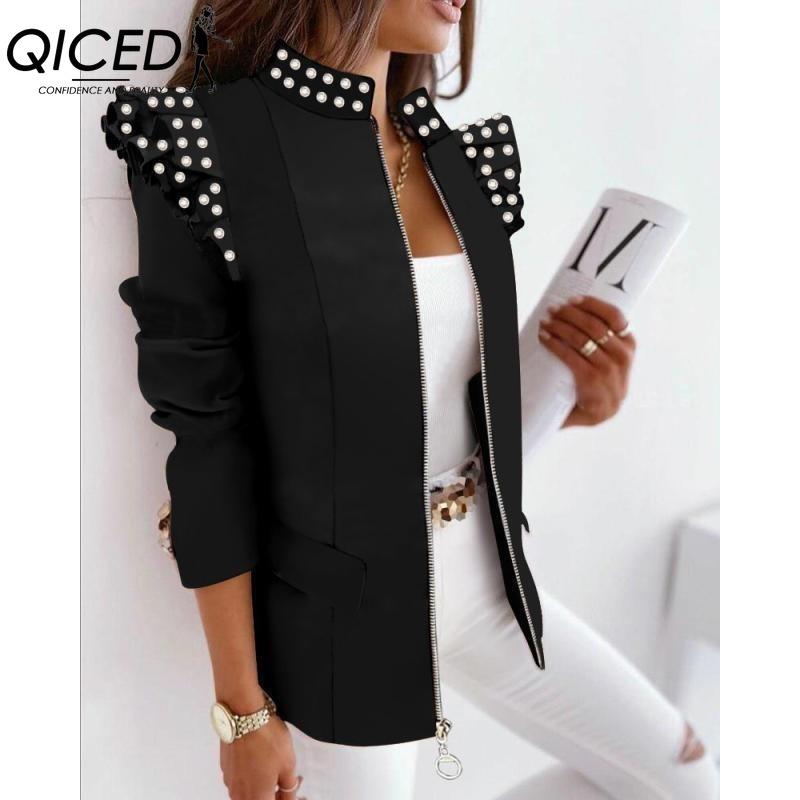 QICED Women's Vintage Casual Lattice Print Autumn Winter Long Sleeve Jackets & Coats