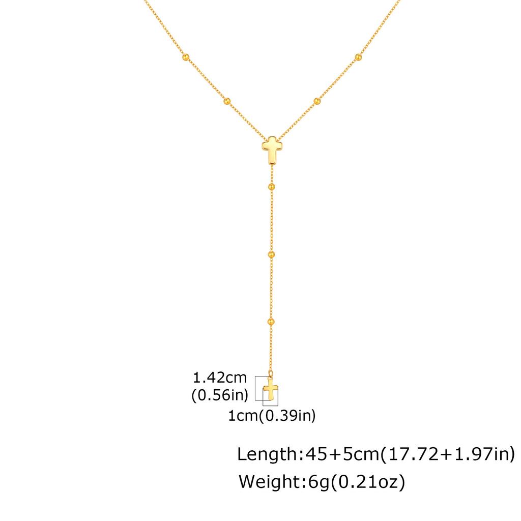 Wind-Plated 18K Gold Stainless Steel Bead Chain Cross Y-Shaped Necklace Female Nc-2522