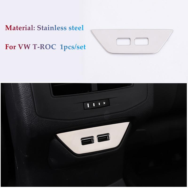 Car Armrest Rear USB Port Panel Cover Trim Sticker for Volkswagen T ROC TROC VWT-roc 20172018-2022 Stainless Steel Accessories