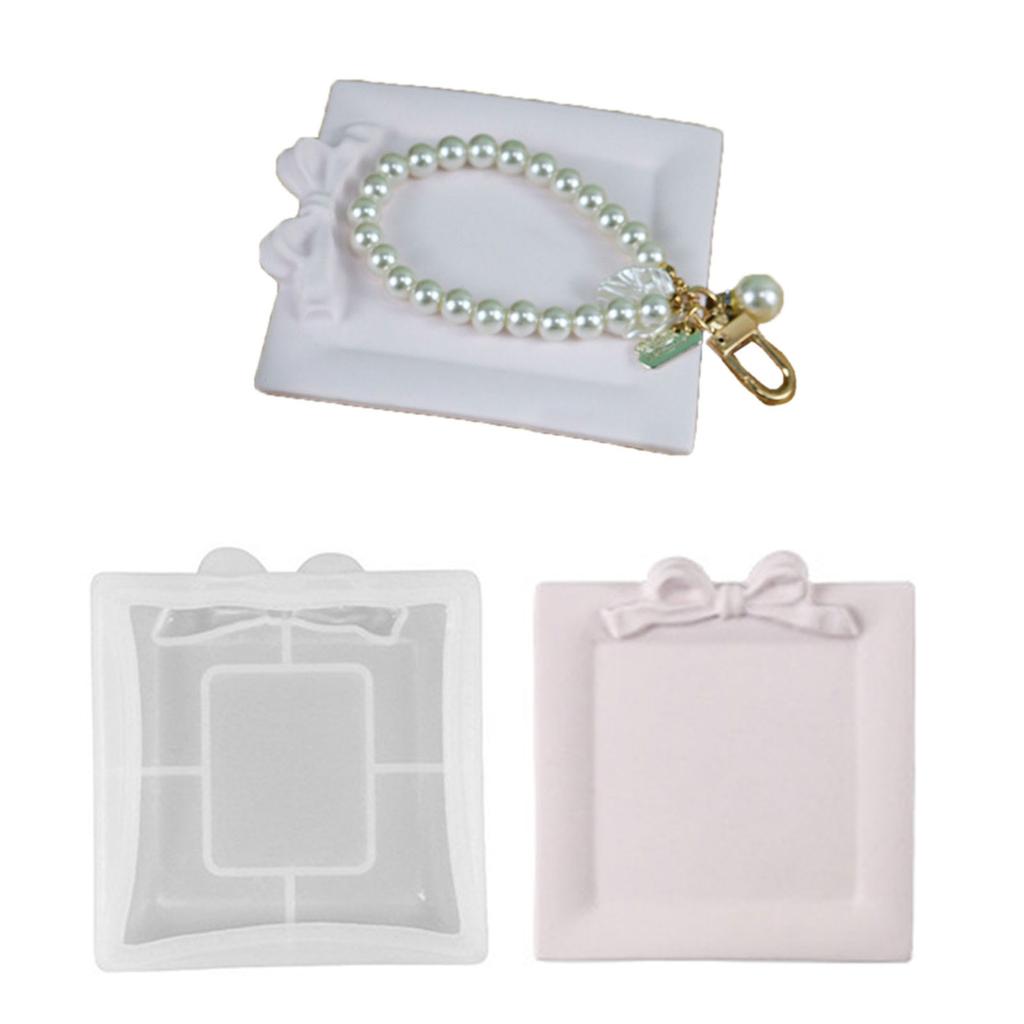 Bowknot Storage Tray Clay Silicone Mold Jewelry Display Epoxy Resin Molds Round Candle Cup Coaster Gypsum Plaster Molds