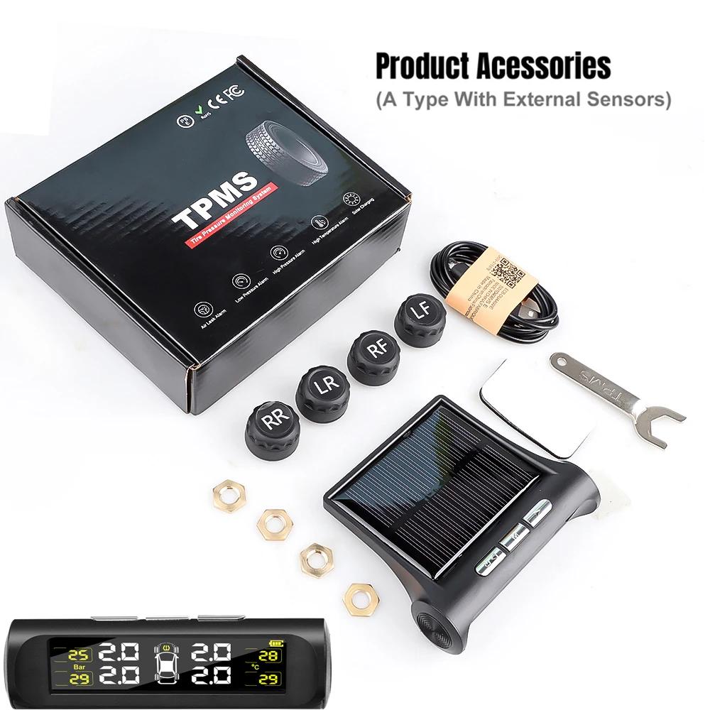 

Car TPMS Tyre Pressure Monitoring System Solar Powered Digital LCD Display Auto Security Alarm Tester 4 Sensors Auto Alarm tool