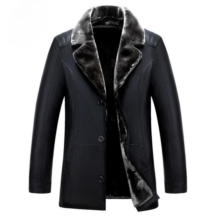 New Winter Clothes PU Leather and Fur Men's Winter Lapel Thickening Coat Wholesale Men's Business Leather Coat