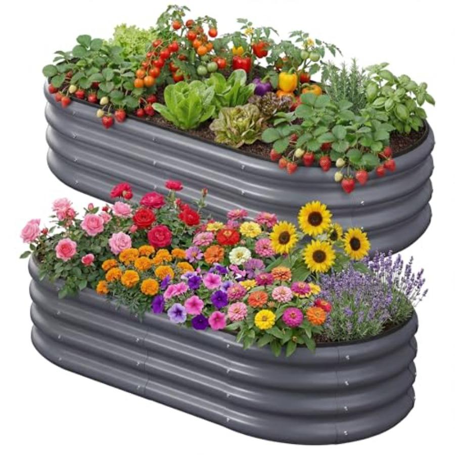 2PCS 4x2x1 FT Oval Metal Raised Garden Bed Kit Elevated Garden Planter Box Outdoor Trough Planter for Outdoor Plants Flower Veg United States