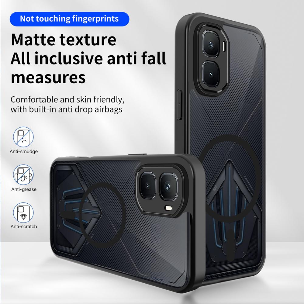 KEYSION Magnetic Phone Case for Infinix GT 50 Pro 5G Silicone+PC Matte Translucent Black Shockproof Cover for Infinix GT 50 Pro