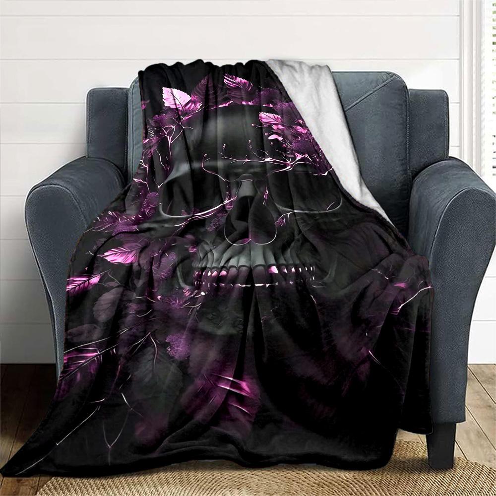 1pc Skull Leaves Throw Blanket Soft Flannel, Cozy All Season Polyester Perfect for Home, Office