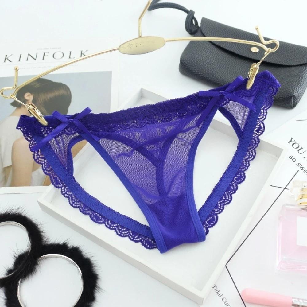 Low Waist Mesh Bow Briefs Women Transparent Romantic T Panties Fashion Sheer Lace Mesh Thong Women