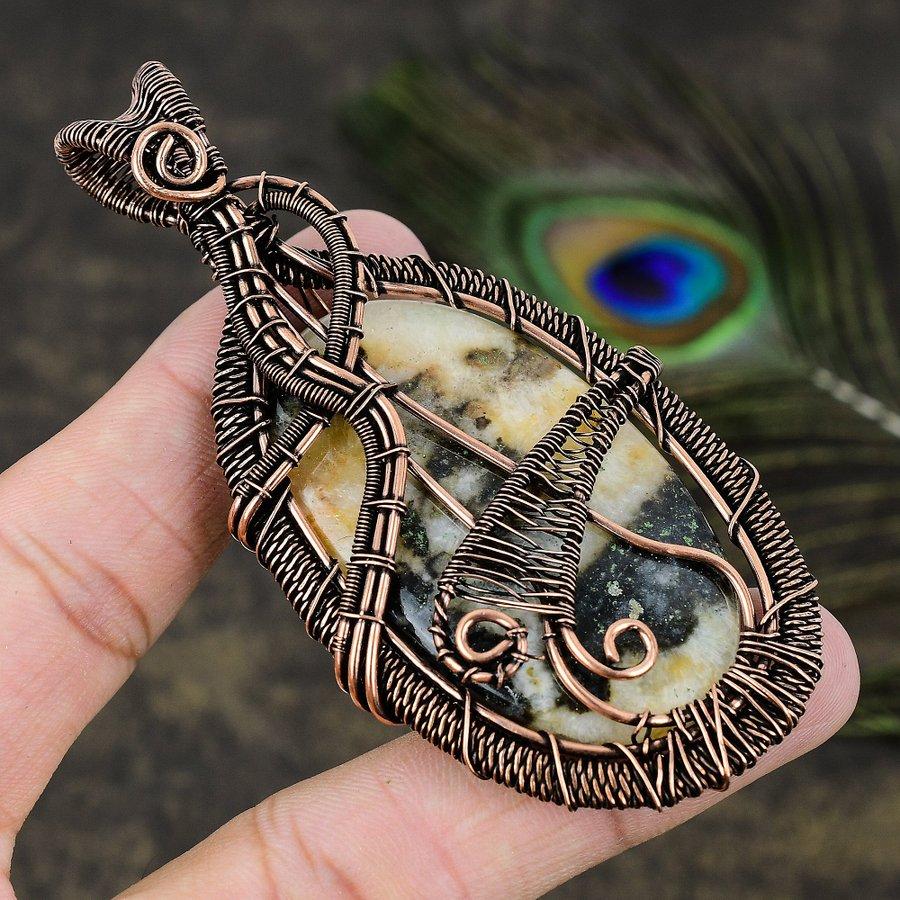 Ocean Jasper Gemstone Copper Wire Wrap Jewelry Pendant 3.59