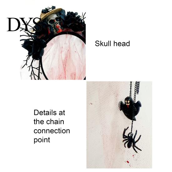 Halloween Ghost Bride Costume Gothic Flower Headband with Veil, Spooky Black Rose Dead Branch Skull Headpiece, Witch Hair Band Day of The Bridal Veil