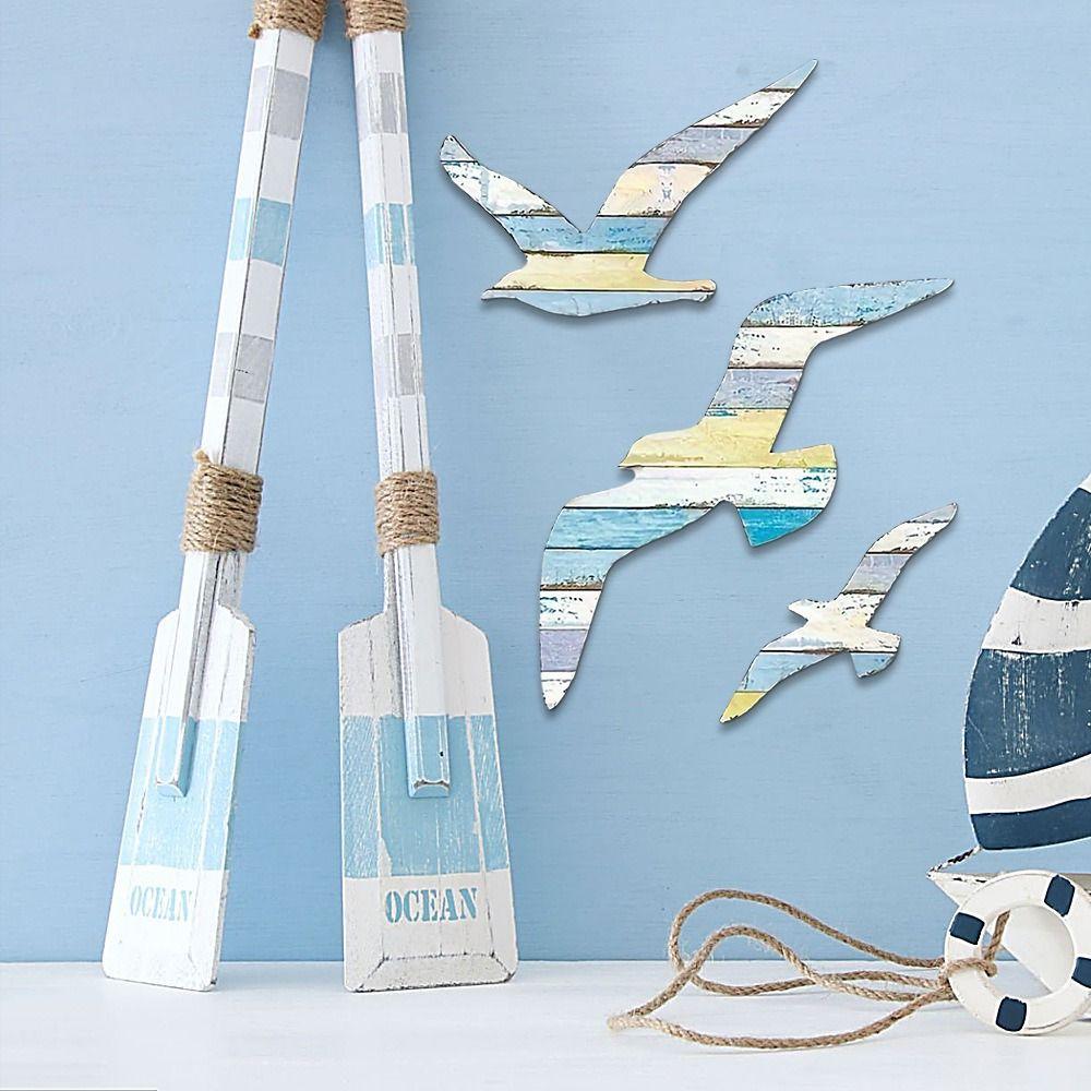 3Pcs Wooden Seagull Wall Sign Decoration Art Background Pendant Wall Hanging  Children's Room