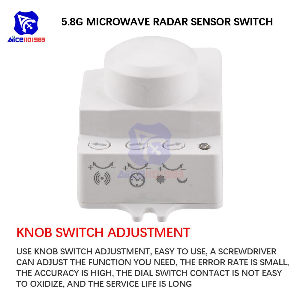 AC 220V 5.8GHz Mikrodalga Radar Sensörü Anahtarı İnsan Vücudu Hareket İndüksiyon Sensörü LED Işık Sensörleri Anahtarları İçin