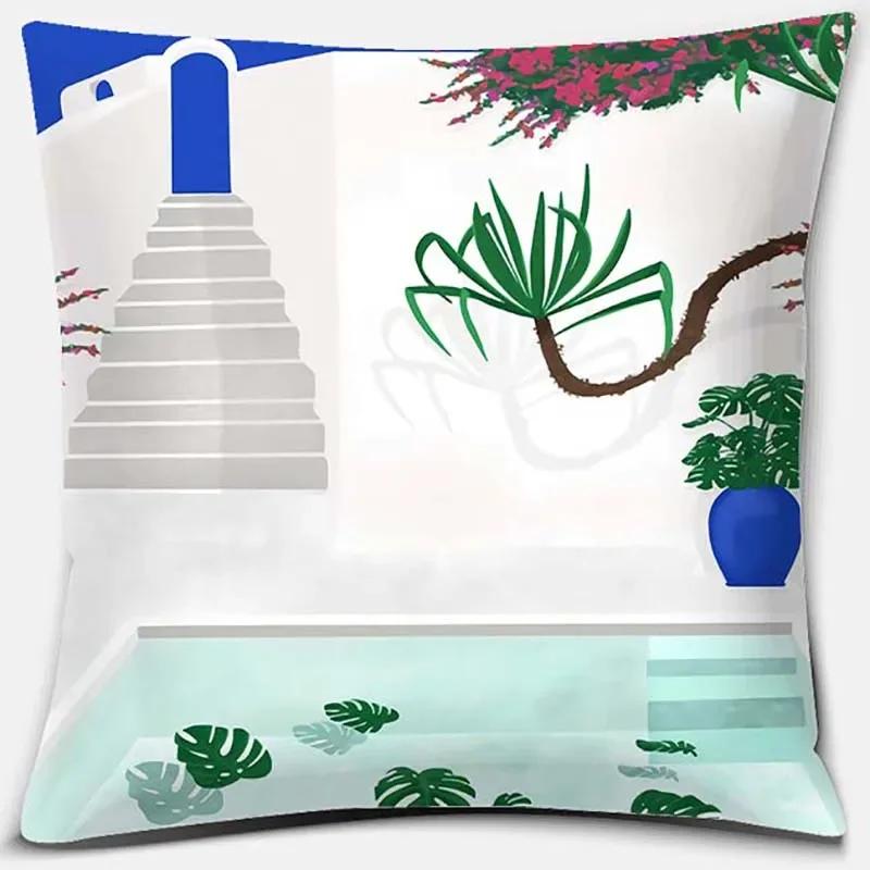Greece Santorini Series Architectural Printing Pattern Cushion Cover Home Living Room Sofa Decoration Pillow  Coverx