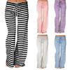Pantaloni lungi de damă din bumbac, moale, confortabili, îmbrăcăminte de noapte, cu șnur, cu dungi, pantaloni casual de vară
