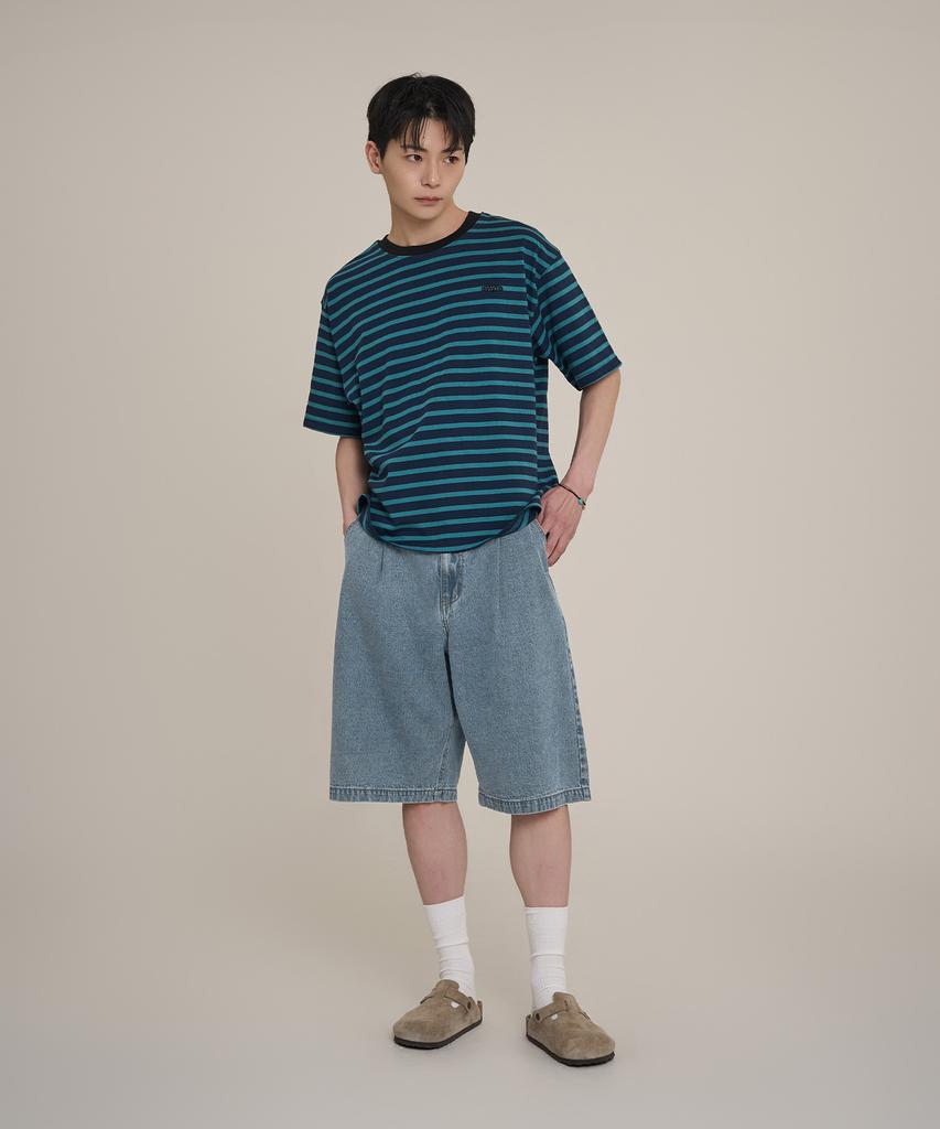 SUPERSUB Pintuck Denim Shorts - Light Blue
