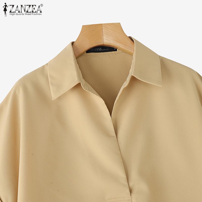 ZANZEA Women Turn Down Collar Loose Casual Short Sleeve Blouse