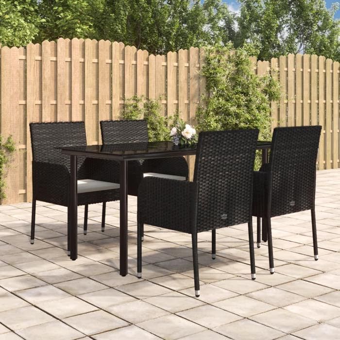 VidaXL Mobilier à dîner de jardin et coussins 5pcs Noir Résine tressée 3185157