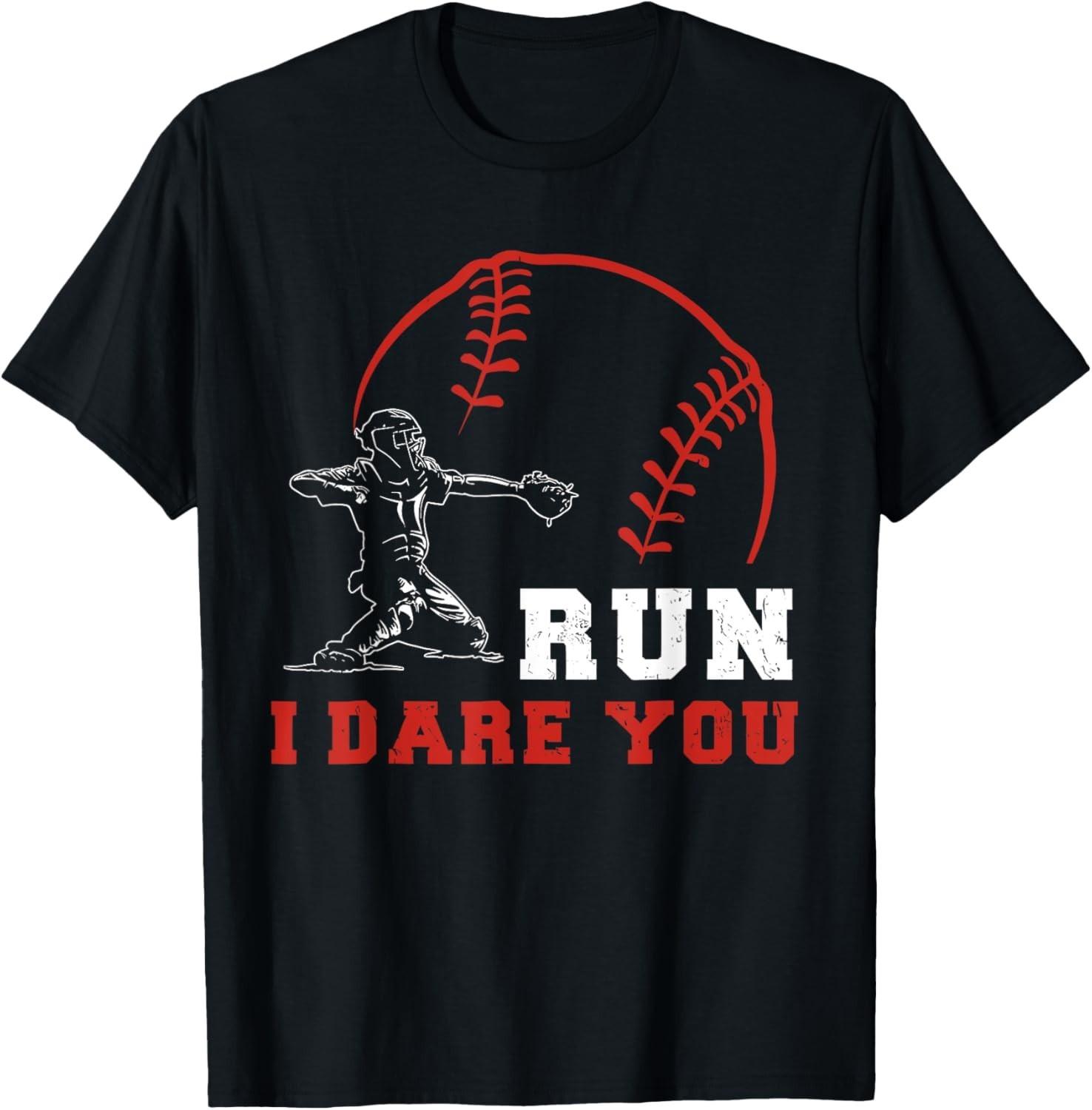 Run Steal I Dare You Baseball Catcher Baseball Mom Vintage Humor unisex T-Shirt Mens Womens Tees Top XL