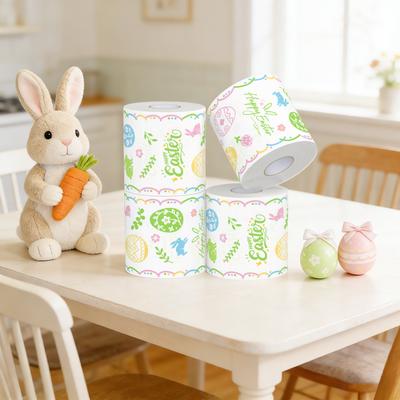 2/4/6pcs Easter Printed Toilet Paper Rolls, Fun Holiday Design 2-Ply Bathroom Tissue-Party Gift,Home Kitchen Bathroom Essential