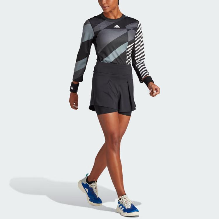 Adidas Tennis Heat.Rdy Pro 3/4 Sleeve Long Sleeve Top Striped Color Block Round Neck T-Shirt Women Tops Black IL9592
