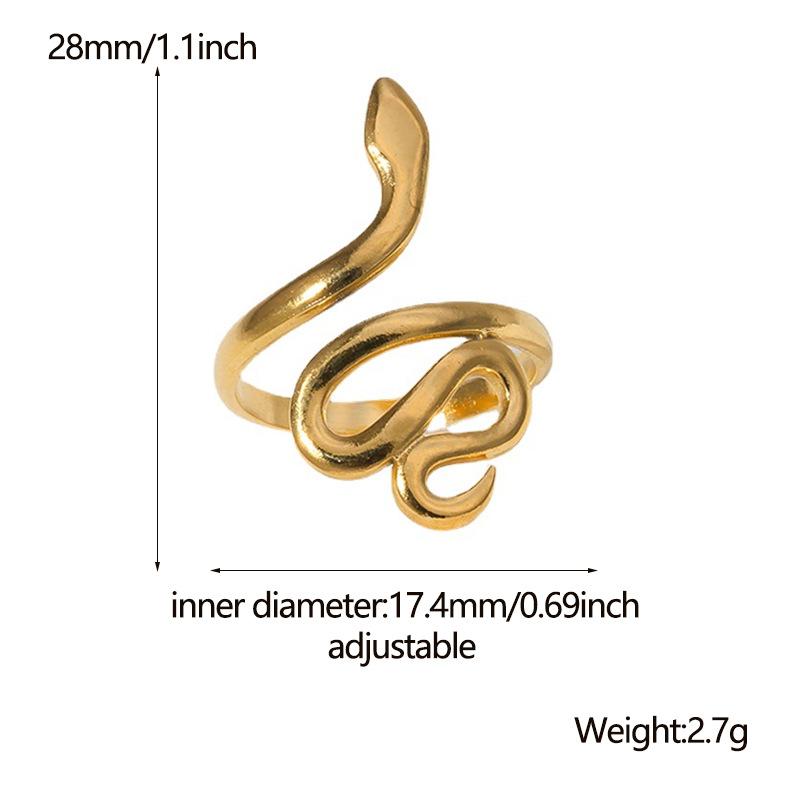Stainless Steel Metal Snake Rings For Women Men Gold Color Geometric Open Adjustable Ring Vintage Gothic Aesthetic Jewelry Gifts