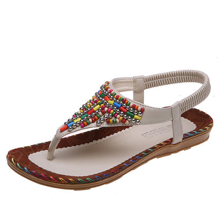 Women's Roman Fairy Style Flat Rhinestone Sandals, Sizes 42-43, Summer Toe Clip Design