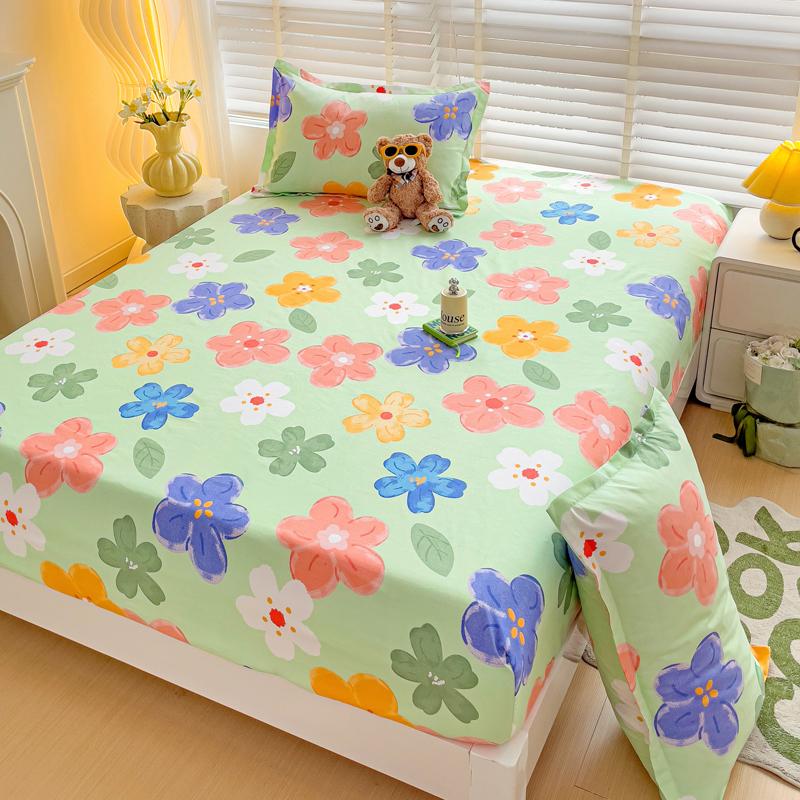 Washed Cotton Fitted Sheet with Elastic Bands Non Slip Adjustable Mattress Cover Printed  Pure Cotton  for Double King Queen