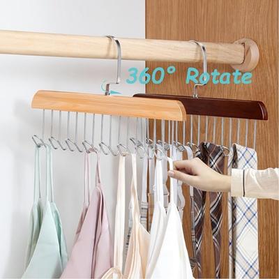 2 Pack Closet Organizers Bra Hanger for Closet, Tank Top Hanger 16 Hooks Capacity Wood Space Saving Hanger and Storage for Tank Top, Bra, Scarf