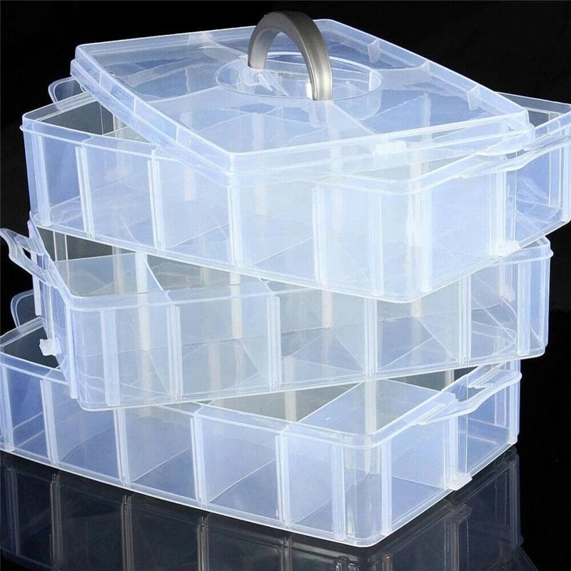 3 Layers Compartments Clear Storage Box Container Jewelry Bead Organizer Case