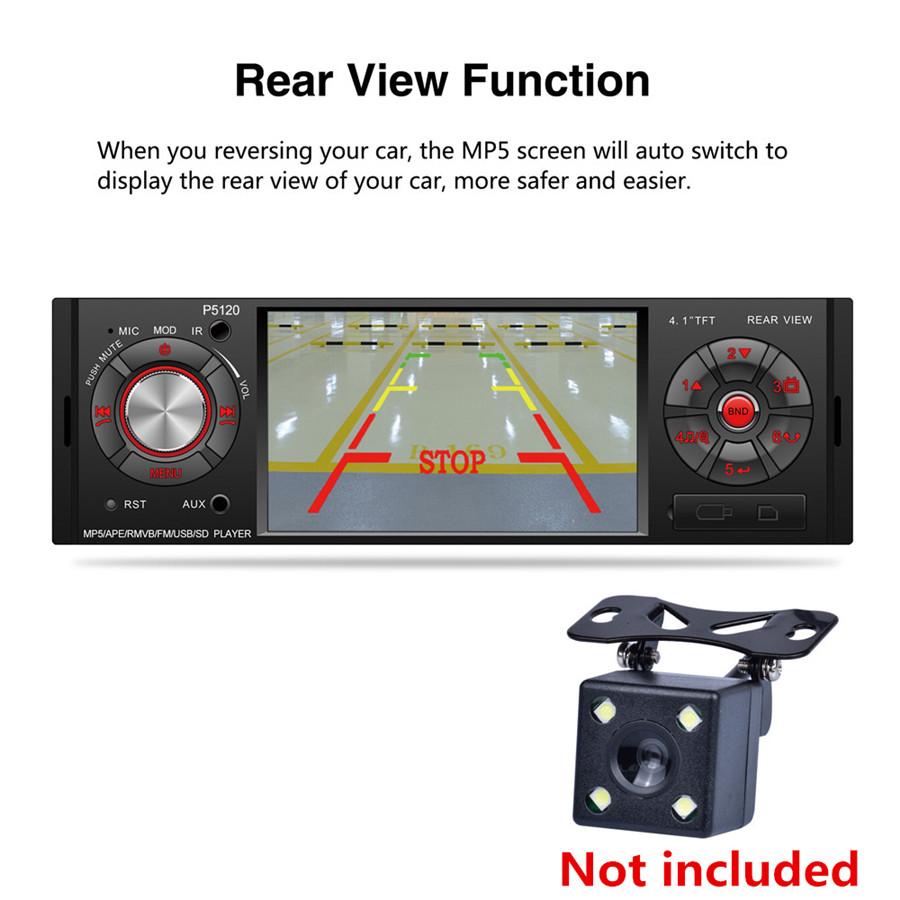 4.1" 1DIN 1080P HD Car In-Dash Digital MP5 Stereo Audio MP3 Player FM Radio Bluetooth 7 Colors Backlight With Steering Wheel  Control Remote